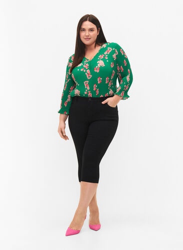 Geplooide blouse met 3/4 mouwen, Jolly Green Flower, Model image number 2