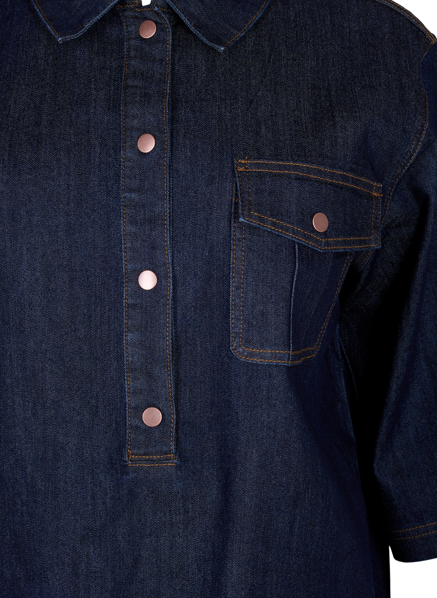 Zizzi Denim jurk met grote zakken en 3/4 mouwen, Blauw, Packshot image number 2