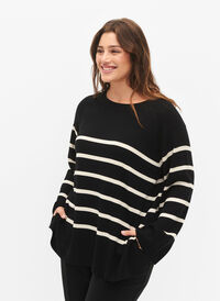 Gestreepte Viscose Sweater, Black/Sandshell S., Model