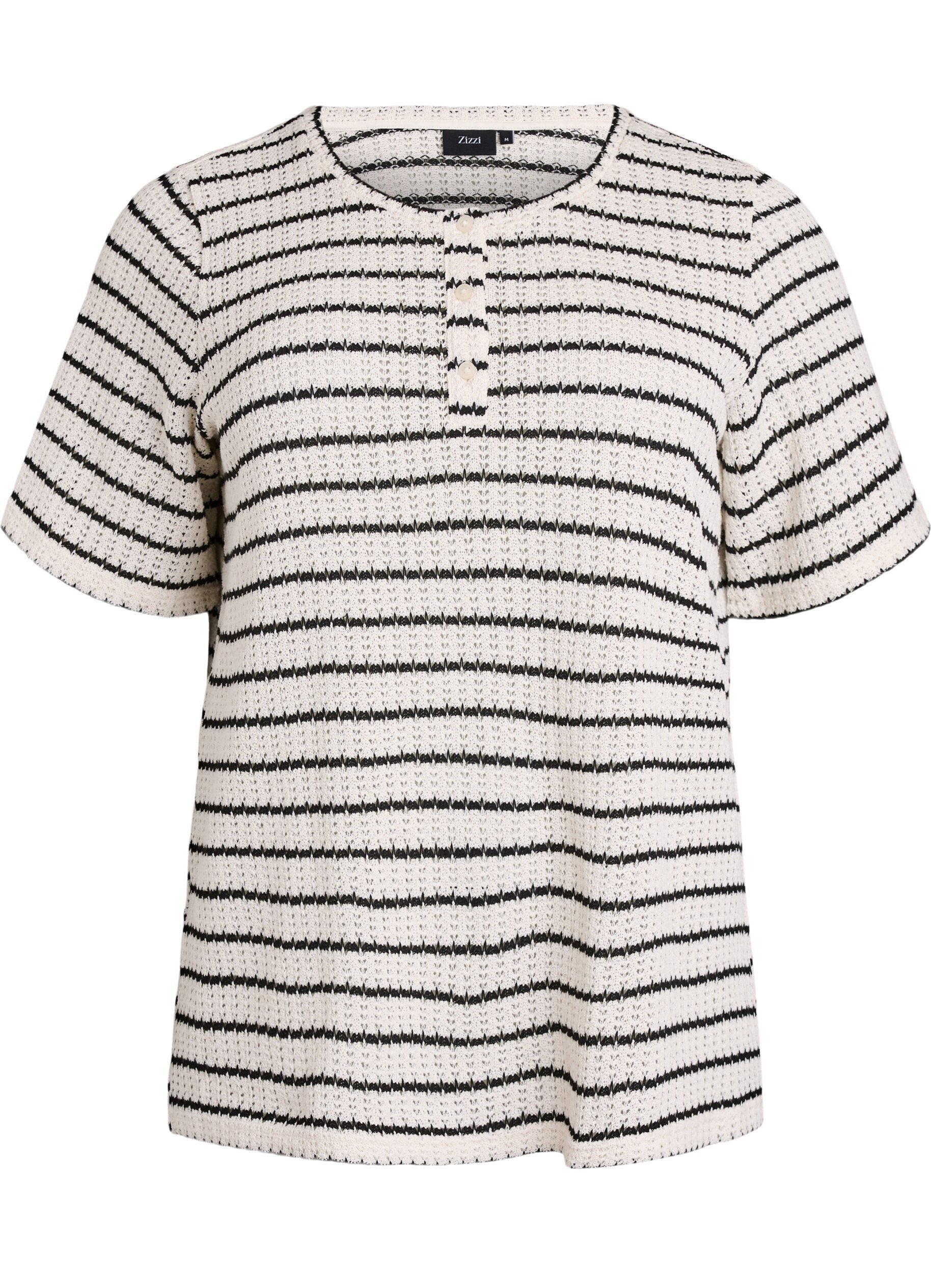 Zizzi Gestreepte blouse van gebreide jersey, Zwart, Packshot image number 0