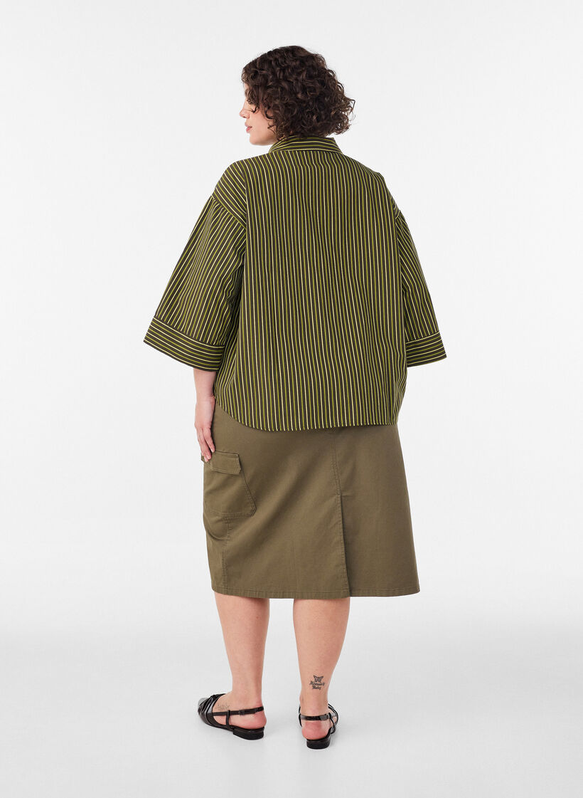 Losse gestreepte shirt met 3/4 mouwen, Groen, Model