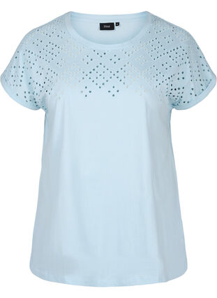 Katoenen t-shirt met borduursel anglaise, Winter Sky, Packshot image number 0