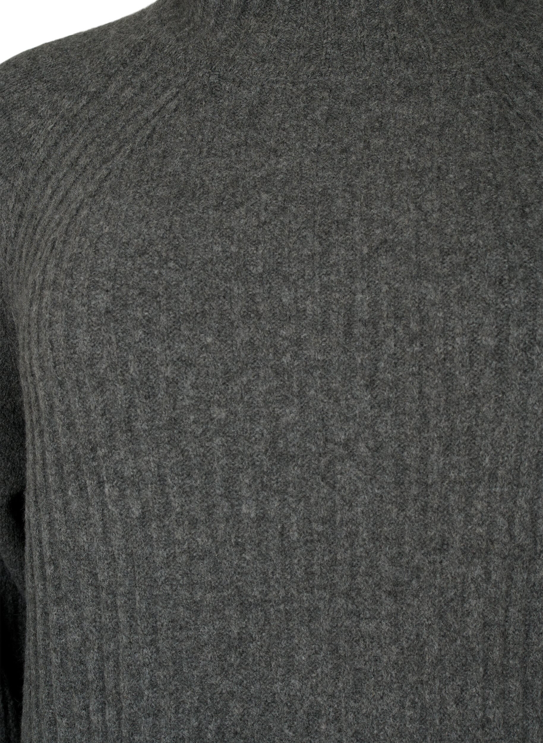 Zizzi Ribbed Knit Dress met col, Dark Grey Melange, Packshot image number 2