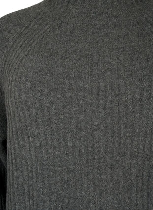 Ribbed Knit Dress met col, Dark Grey Melange, Packshot image number 2
