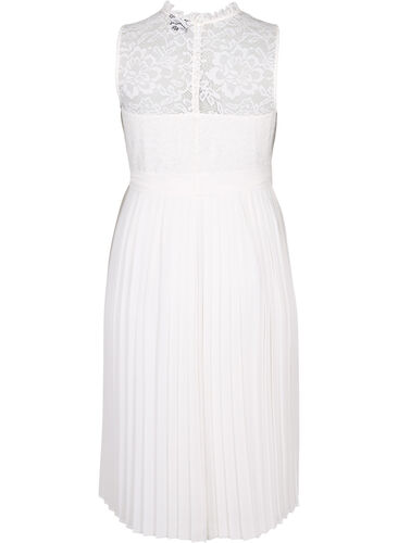 Mouwloze trouwjurk met kant en plissé, Bright White, Packshot image number 1