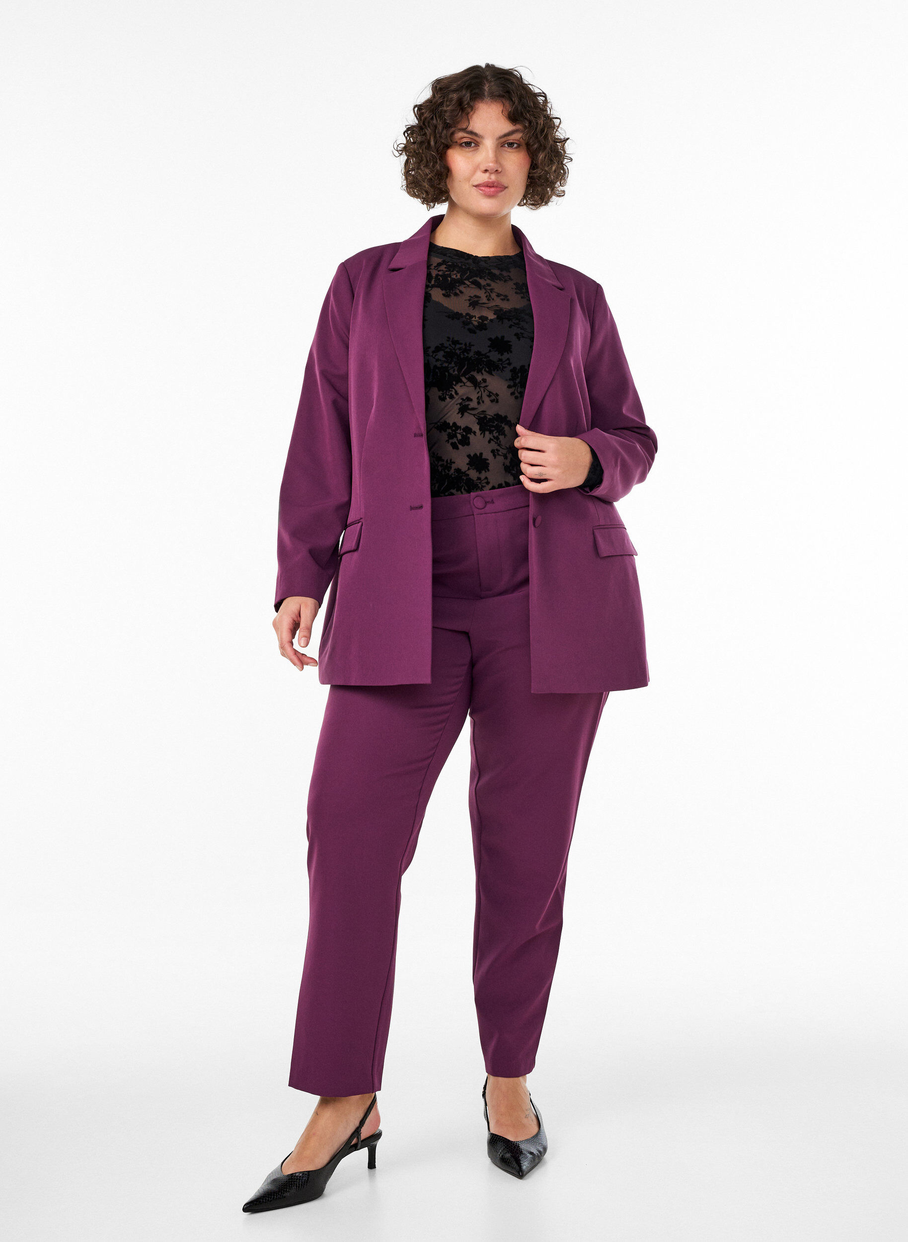ZizziKlassieke blazer met knoopsluiting, Paars, Model image number 1