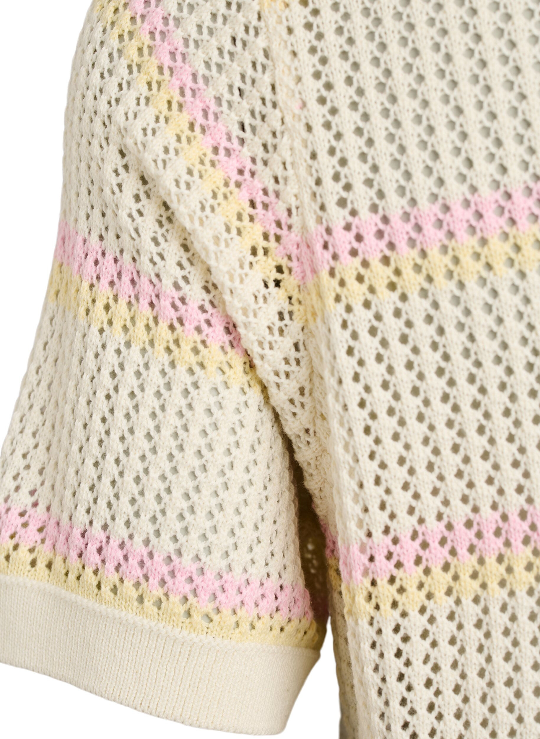 Zizzi Gebreide polo met opengewerkt borduurwerk en strepen, Wit, Packshot image number 3