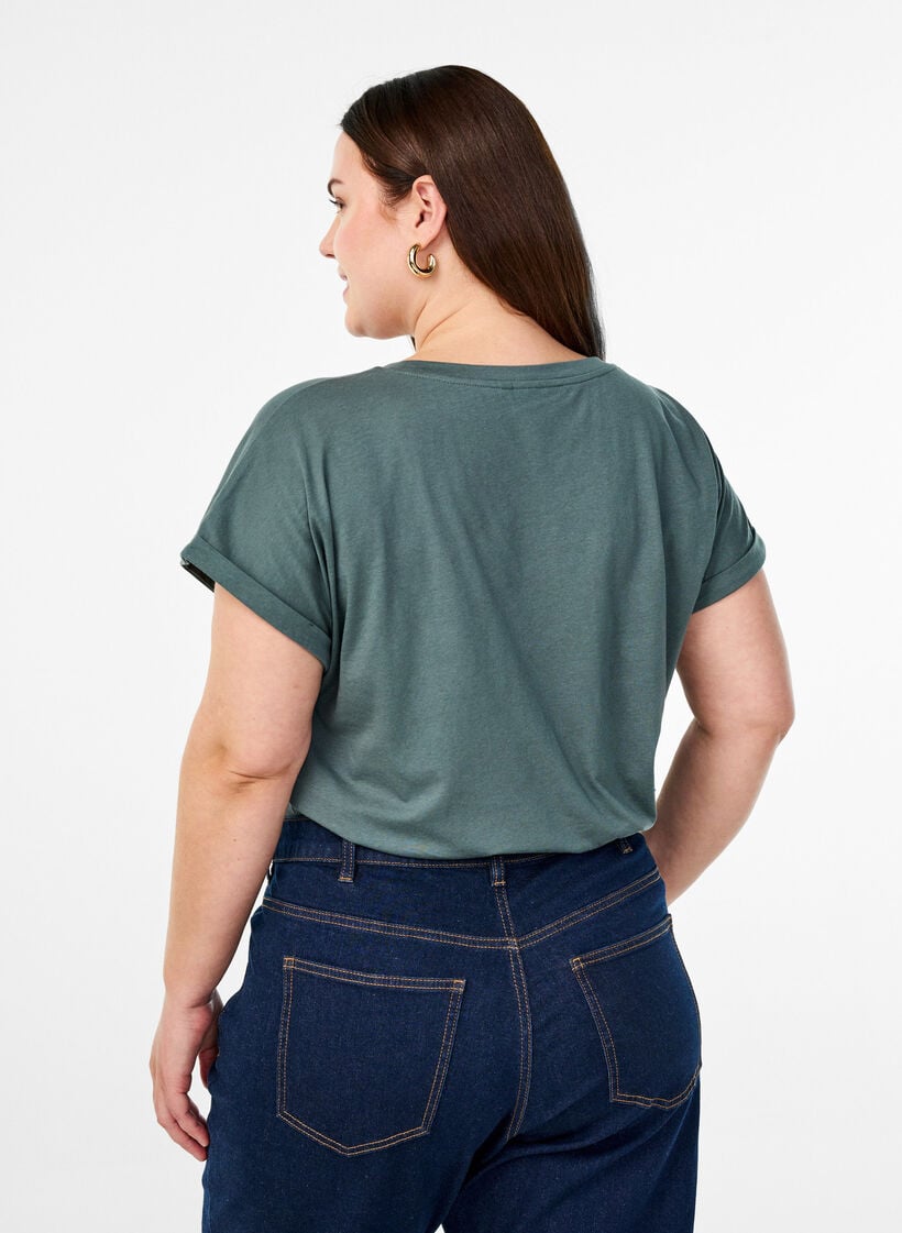 T-shirt met korte mouwen van katoenmix, Groen, Model image number 2
