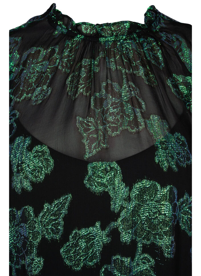 Jurk van viscose met bloemen en lurex structuur, Black w. Green Lurex, Packshot image number 2