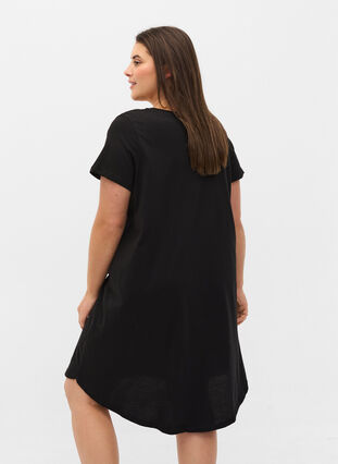 Katoenen pyjama jurk met korte mouwen en print, Black Silv Foil Text, Model image number 1