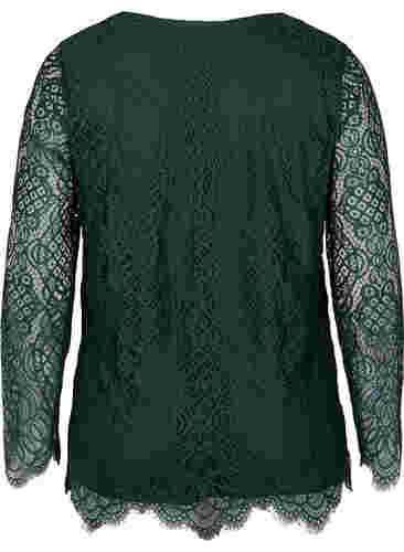 Kanten blouse met lange mouwen en v-hals, Scarab, Packshot image number 1