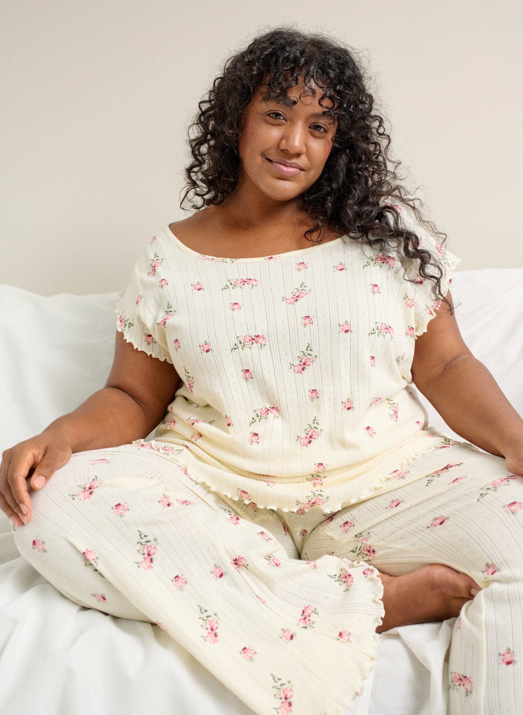 Zizzi Organisch katoenen pyjamashirt met kapmouwen, 9990, Image image number 0