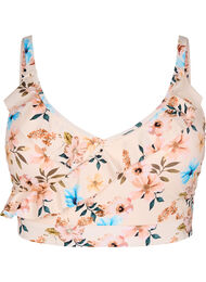 Bloemen bikinitop met ruches, Beige