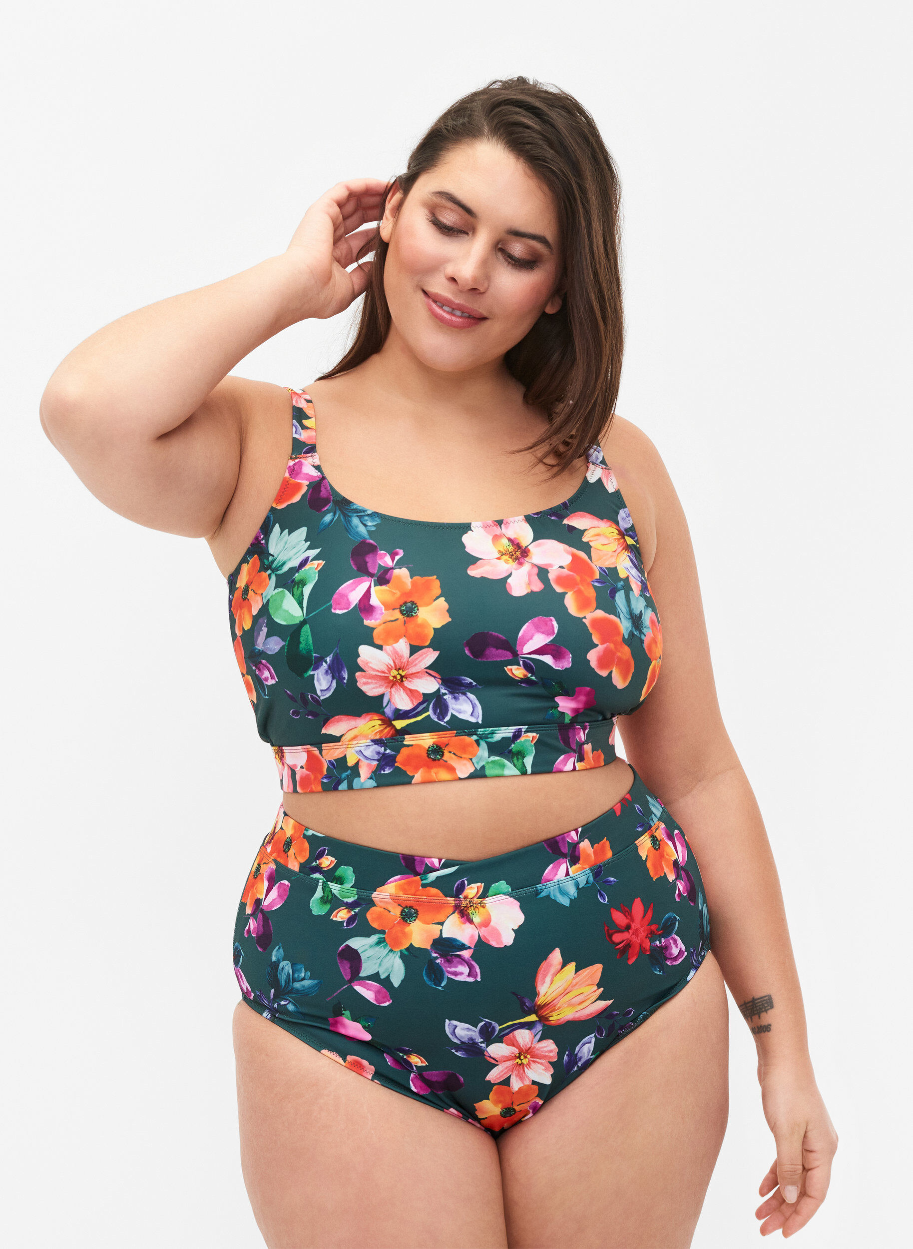 Zizzi Bikinislip met print en hoge taille, Meave Print, Model image number 0