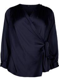 Feestelijke blouse van satijn met overslag, Night Sky, Packshot