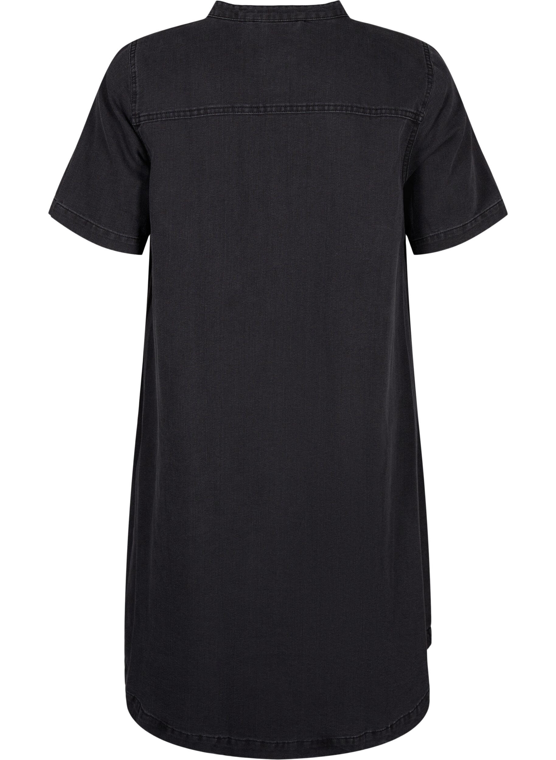 Zizzi A-vorm denim jurk met korte mouwen, Grey Denim, Packshot image number 1