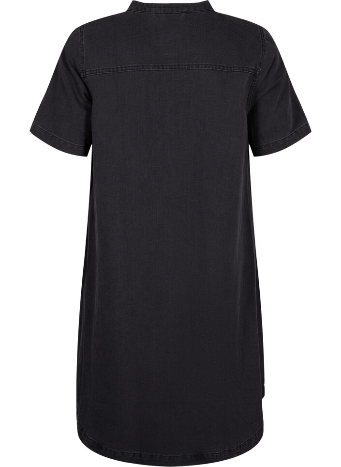 A-vorm denim jurk met korte mouwen, Grey Denim, Packshot image number 1