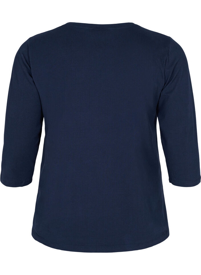 Basic katoenen t-shirt met 3/4 mouwen, Blauw, Packshot image number 1