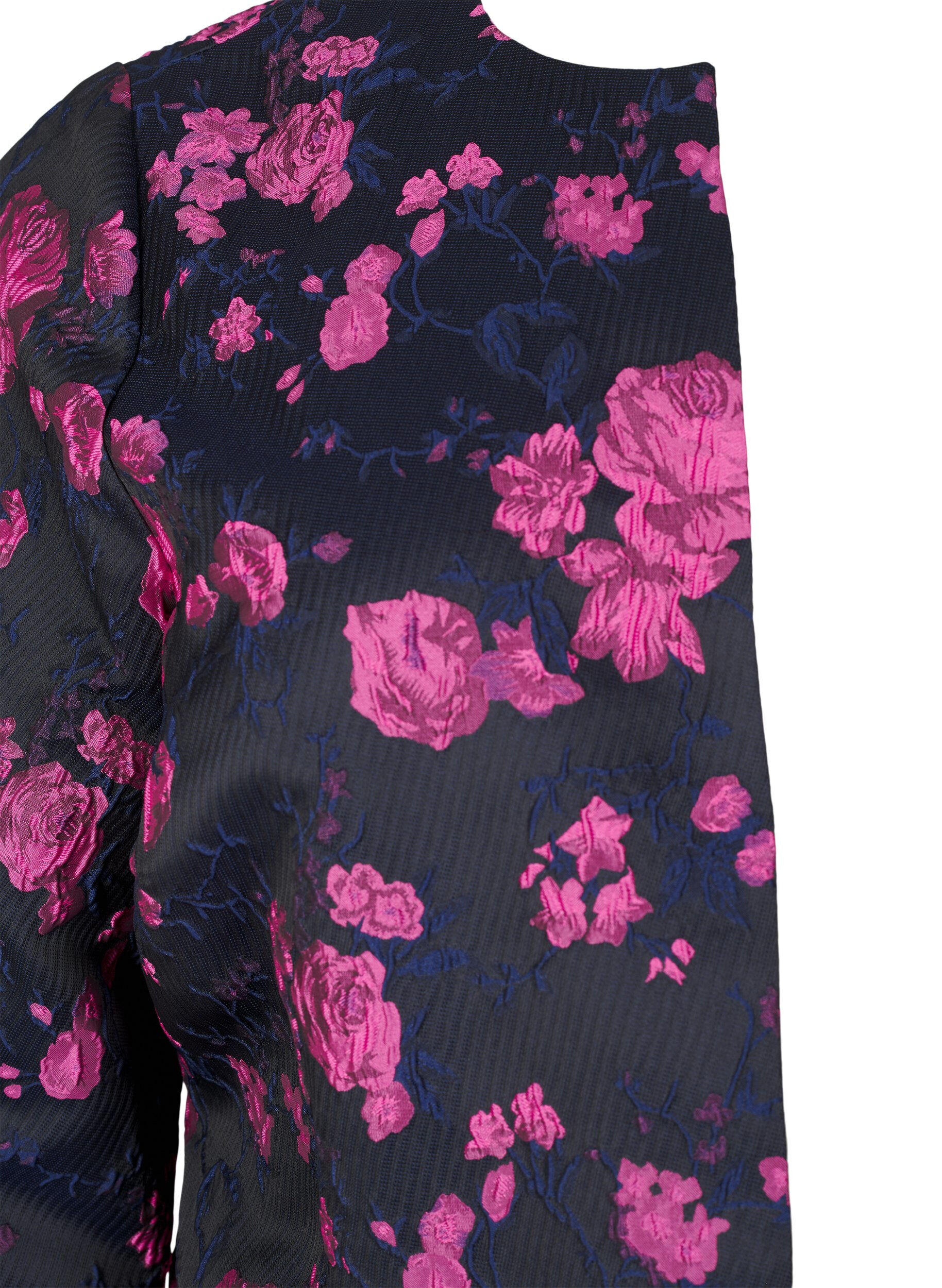 Zizzi Jacquard jas met bloemenprint, Black w. Red Rose, Packshot image number 2