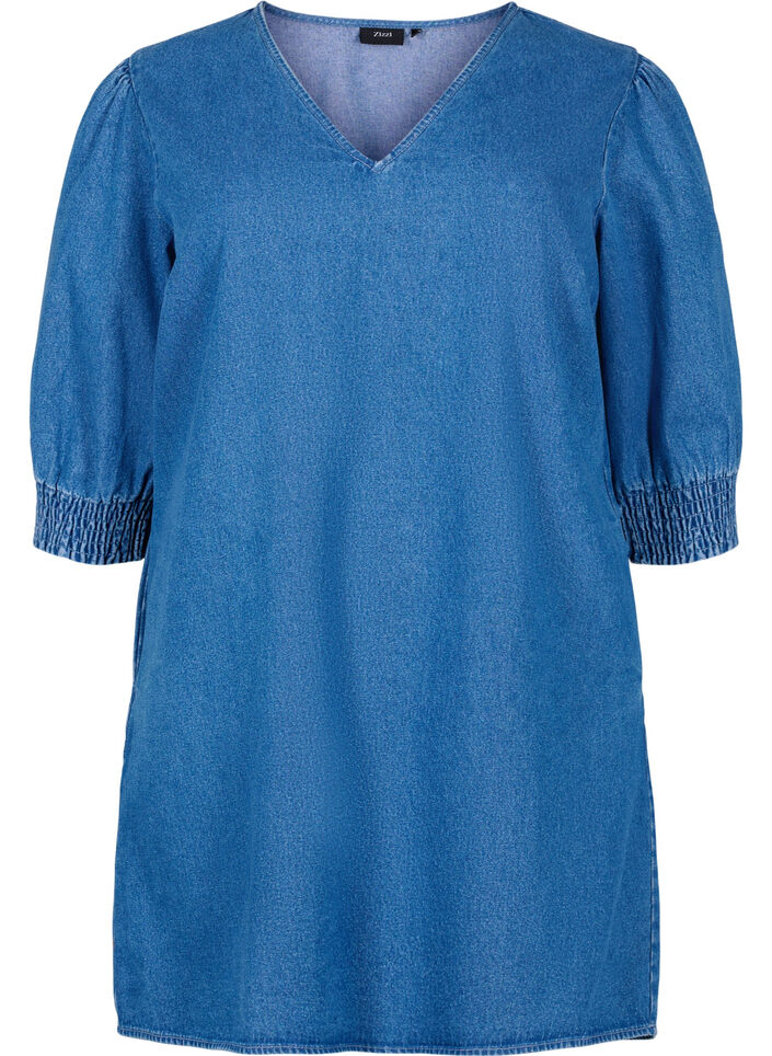 Tuniek in denim met v-snit, Medium Blue Denim, Packshot image number 0