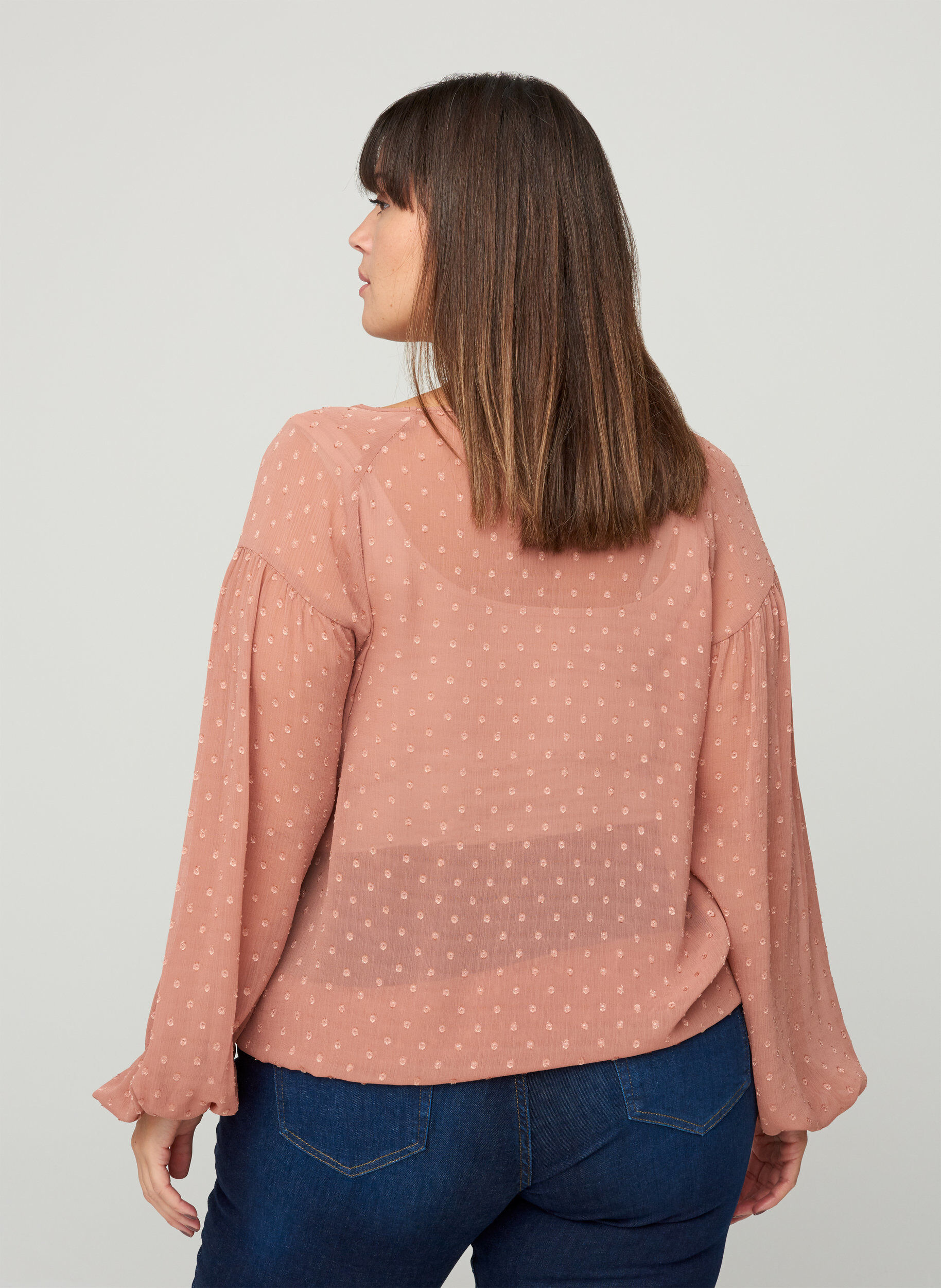 Zizzi Blouse met lange mouwen en smokwerk, Burlwood, Model image number 1