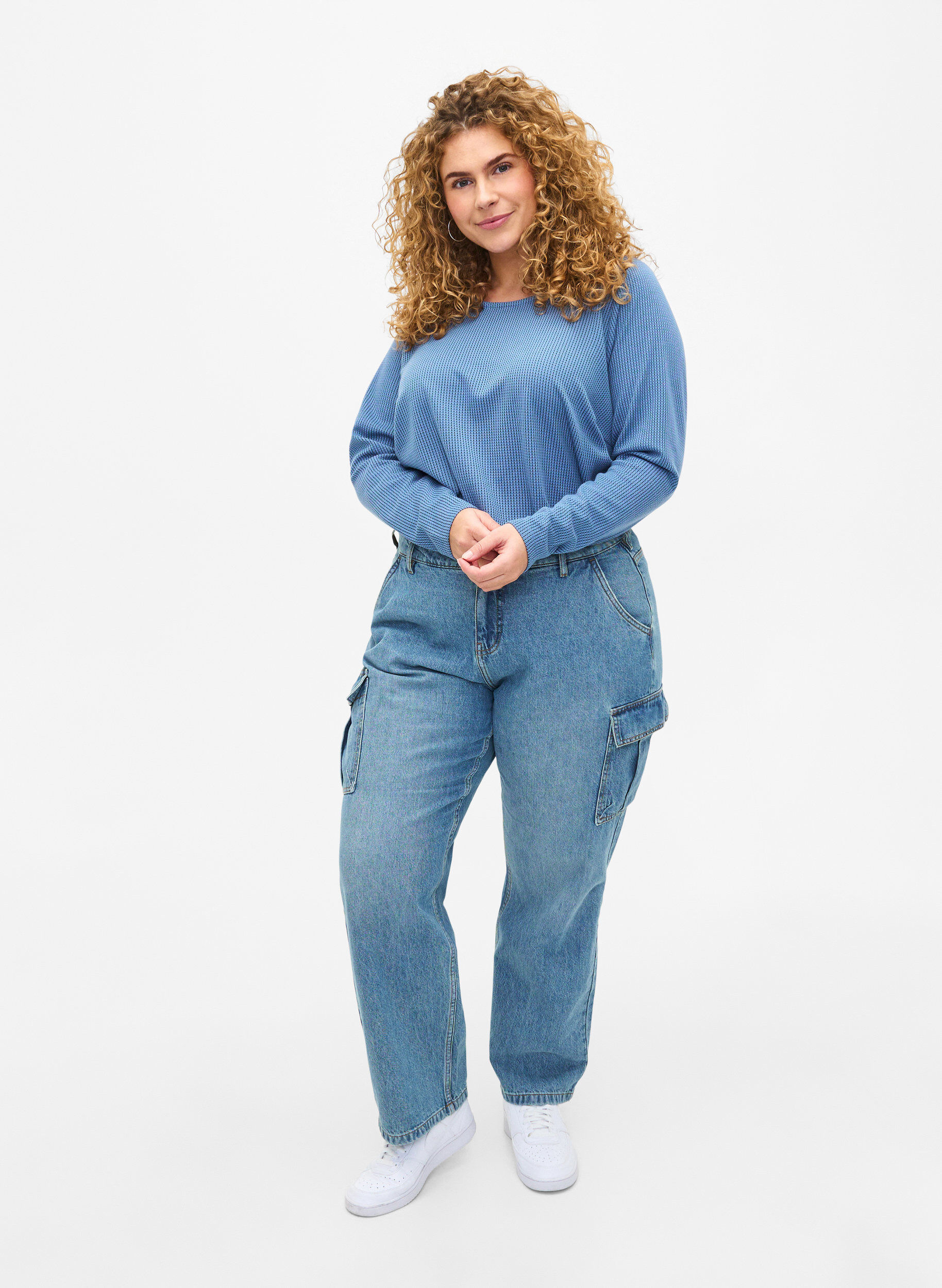 Zizzi A-lijn blouse met textuur, Quiet Harbor, Model image number 2