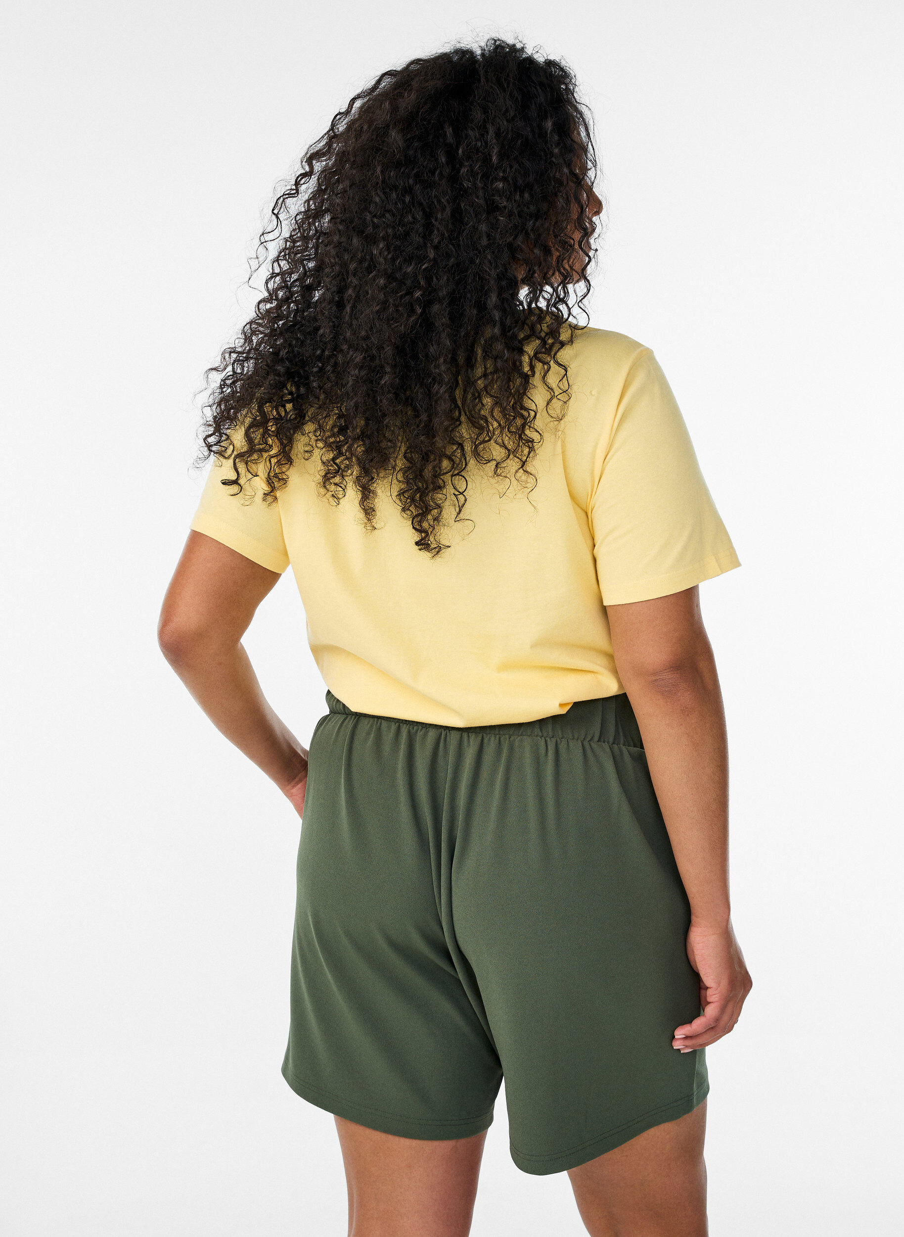 ZizziT-shirt van biologisch katoen met open broderie, Geel, Model image number 2