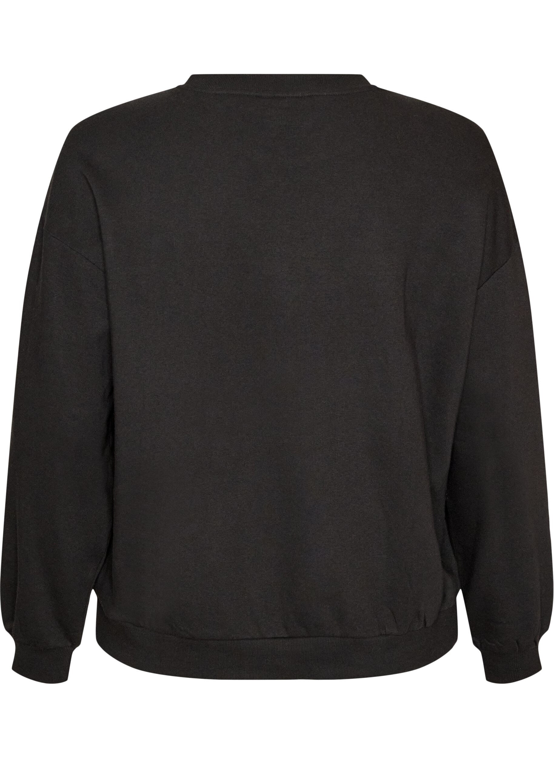 ZizziSweatshirt met boucl&eacute;-tekstmotief, Zwart, Packshot image number 1
