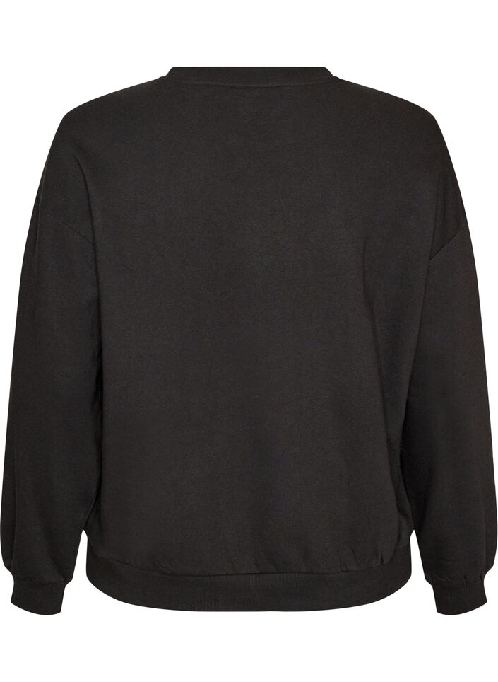 Sweatshirt met boucl&eacute;-tekstmotief, Zwart, Packshot image number 1