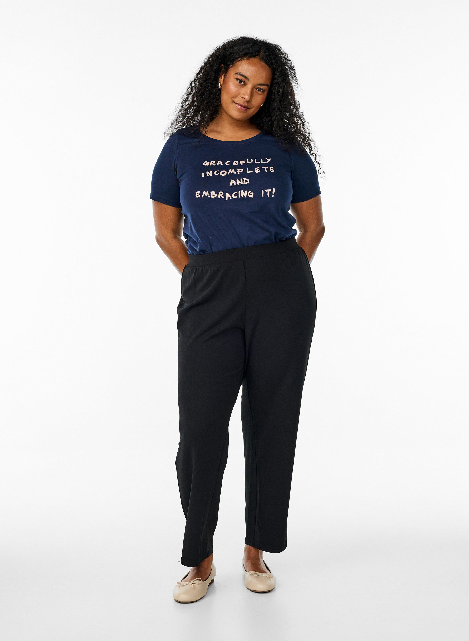 Zizzi FLASH - T-shirt met motief, Blauw, Model image number 1