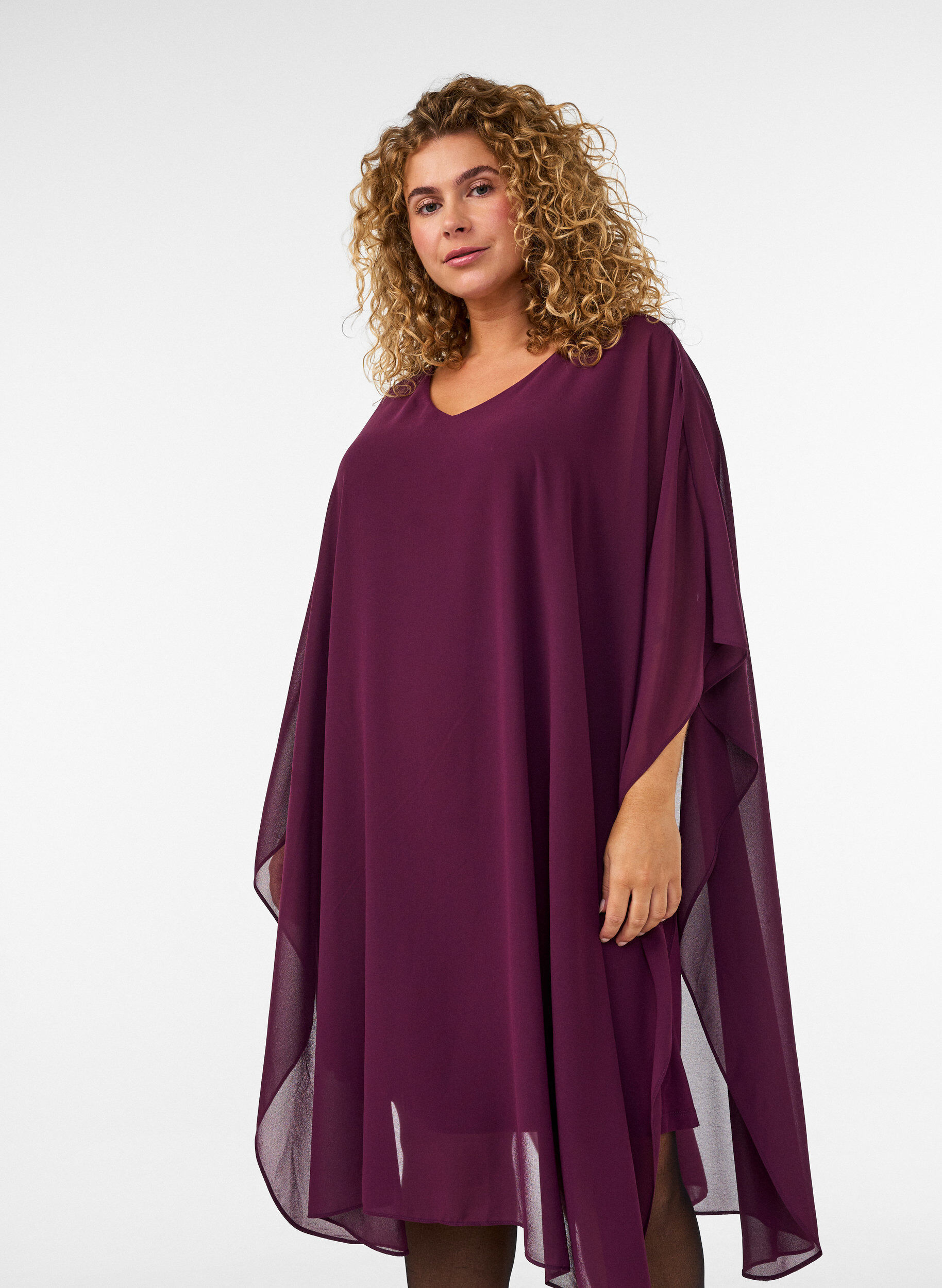 ZizziKorte chiffon jurk met V-hals, Paars, Model image number 2