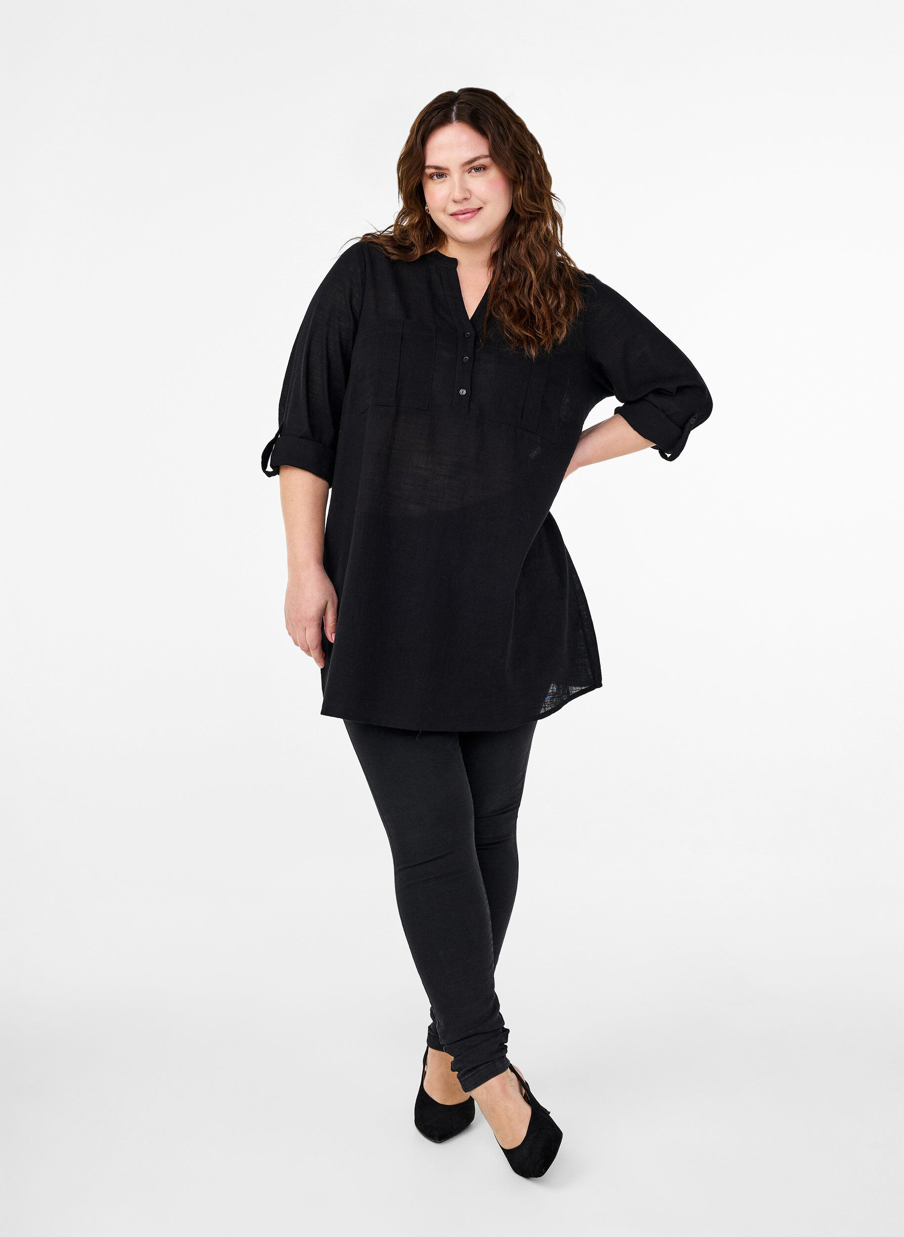 Zizzi Tuniek van katoen met 3/4 mouwen, Black, Model image number 2