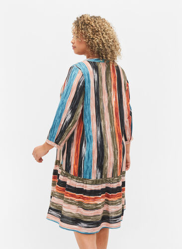 Katoenen jurk met patroon en 3/4 mouwen, Multi Stripe AOP, Model image number 1