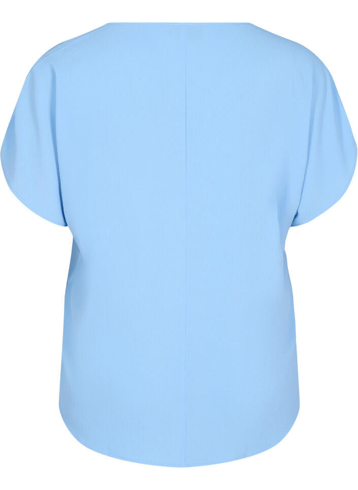 Blouse met korte mouwen en een ronde halslijn, Blauw, Packshot image number 1