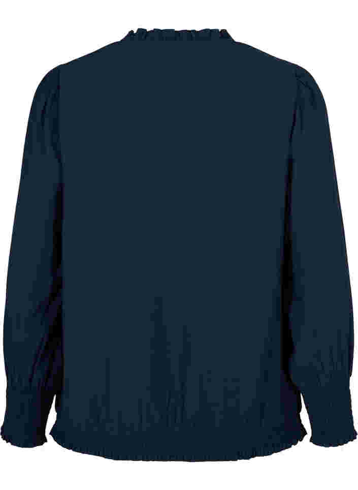 Viscose blouse met lange mouwen en smok, Navy Blazer, Packshot image number 1