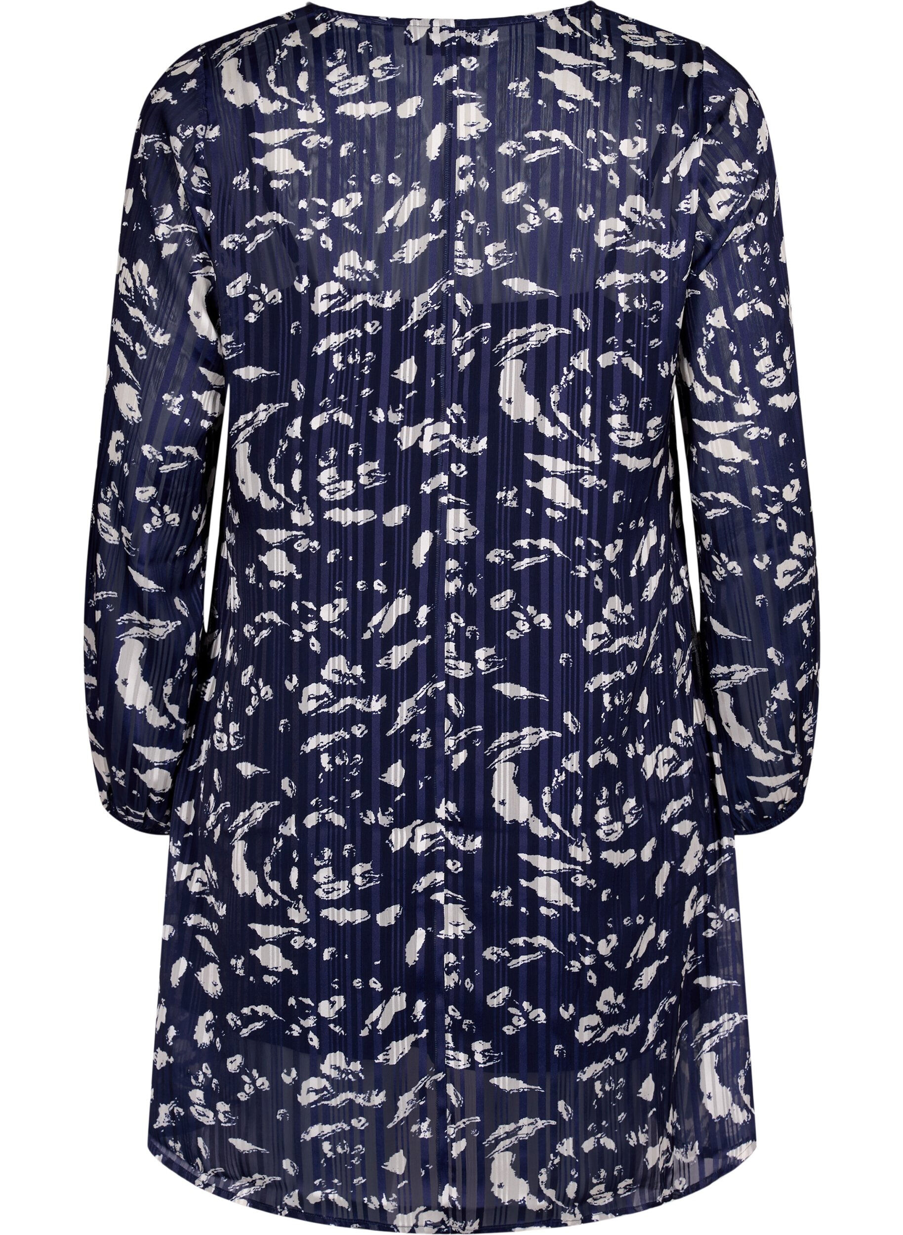 Zizzi Jurk met lange mouwen V-hals en print, Blue Leaf AOP, Packshot image number 1