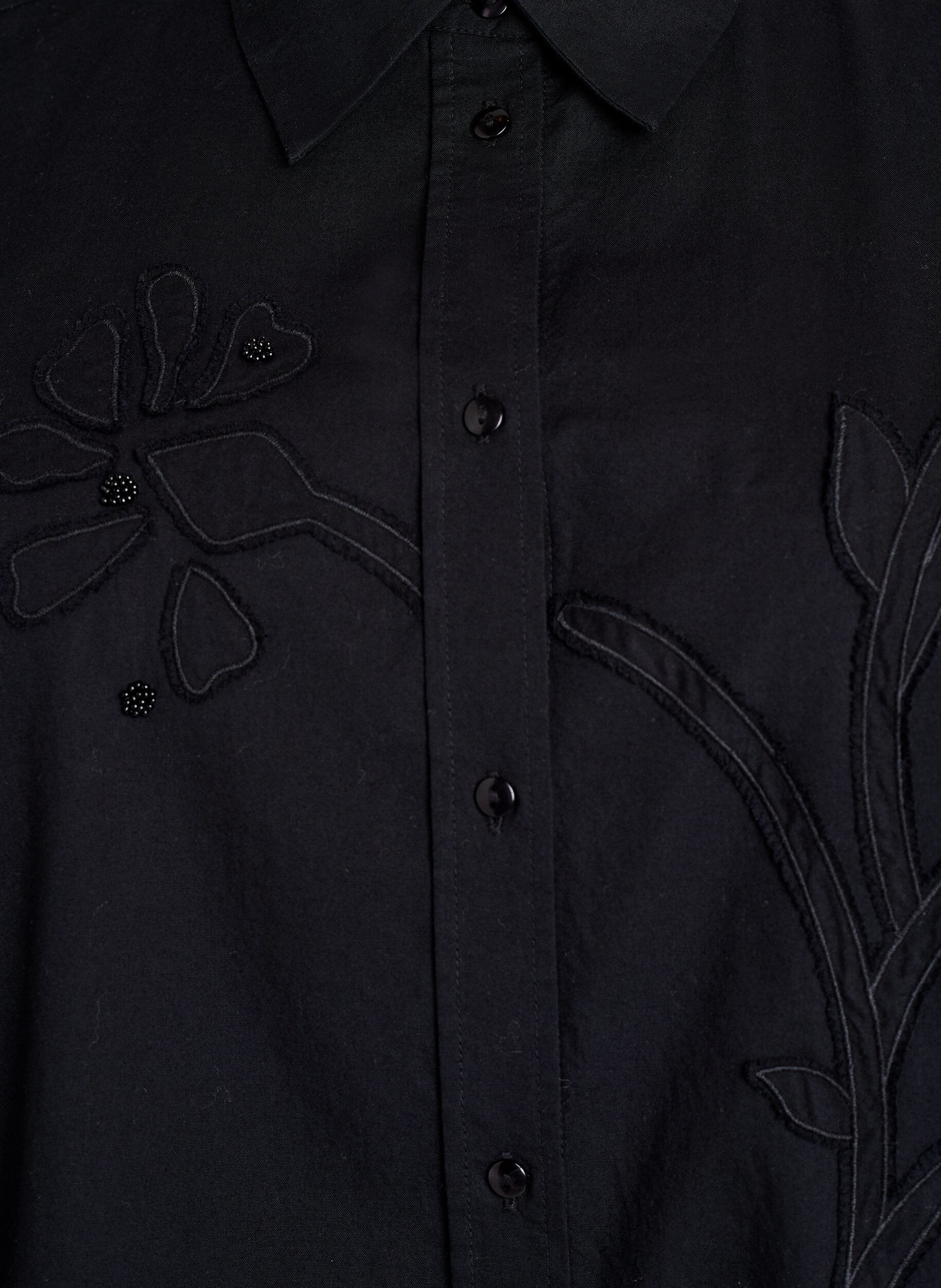 Zizzi Katoenen shirt met ton-sur-ton bloemenborduursel, Zwart, Packshot image number 2