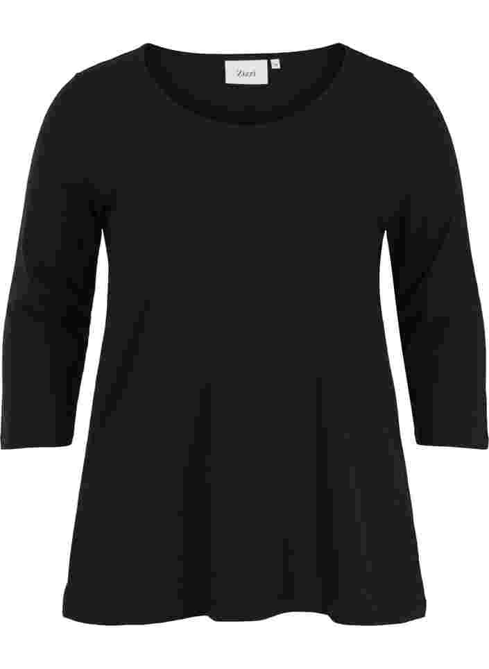 Basic t-shirt met driekwartsmouwen, Black, Packshot image number 0