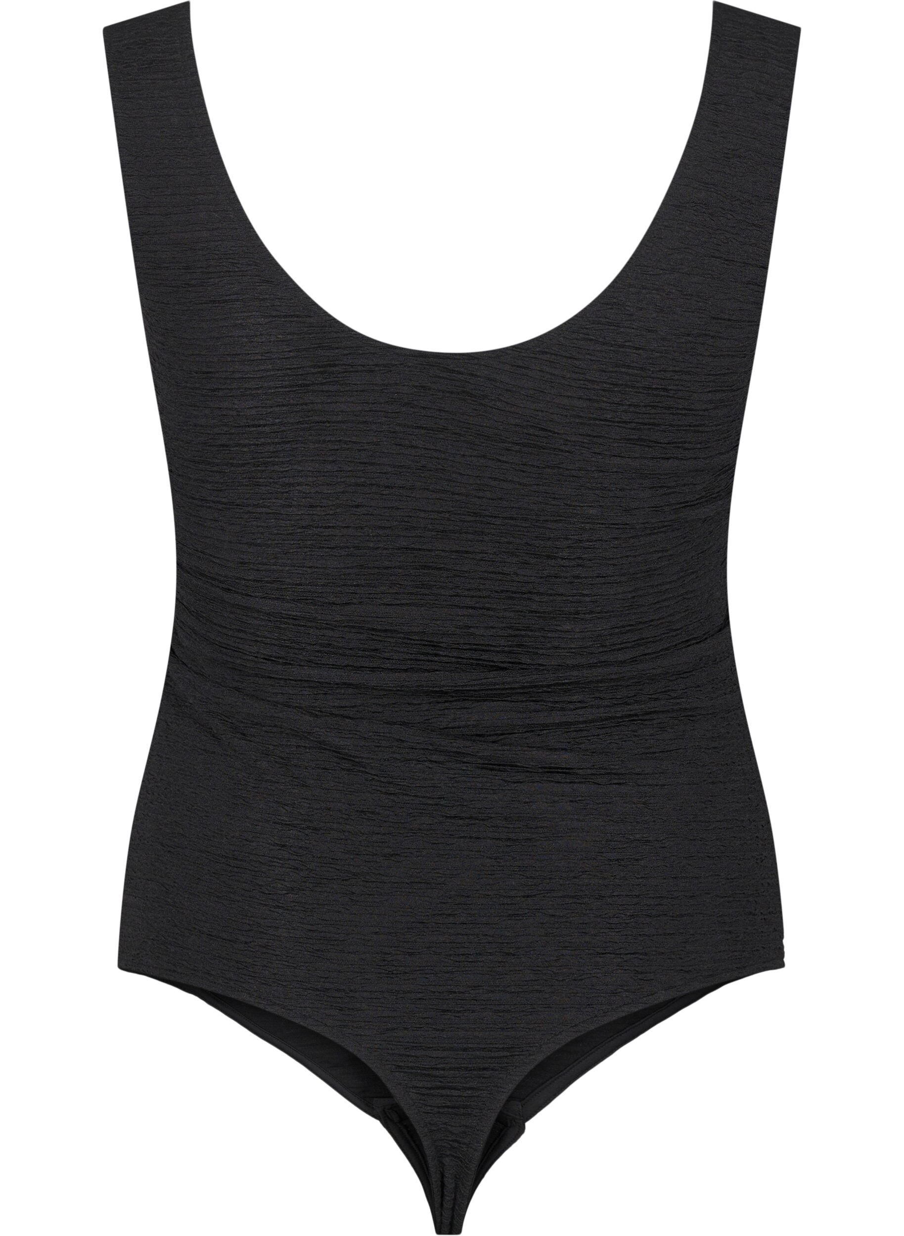 Zizzi Mouwloze bodysuit met textuur, Black, Packshot image number 1