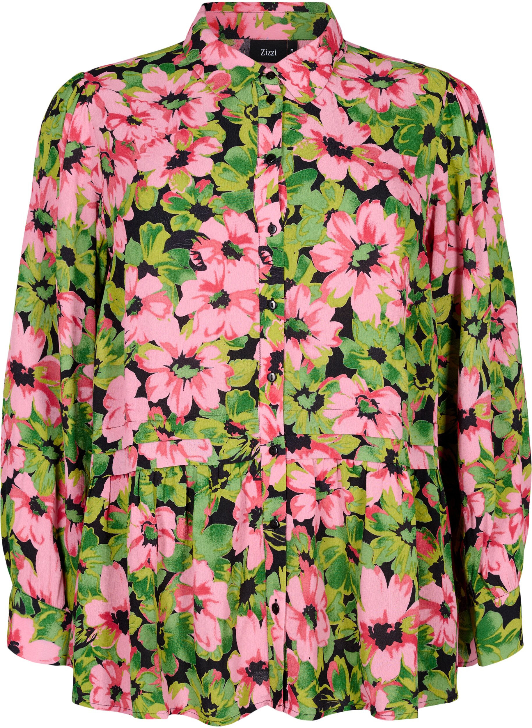 Zizzi Gebloemd overhemd van viscose, Pink G. Flower AOP, Packshot image number 0