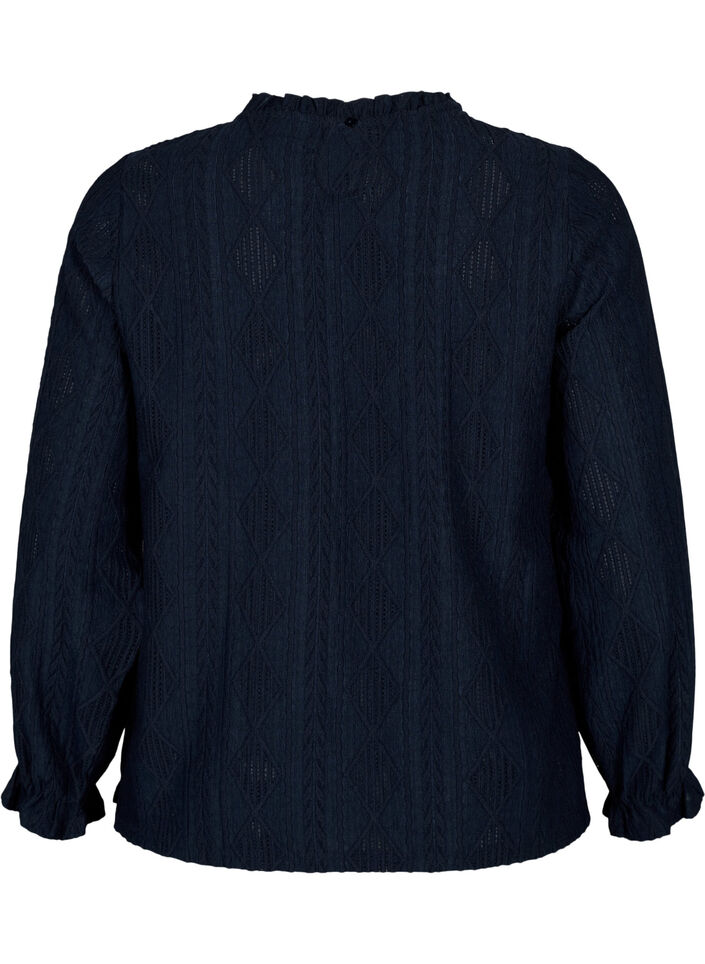 Blouse met ruches en ton-sur-ton-patroon, Night Sky, Packshot image number 1