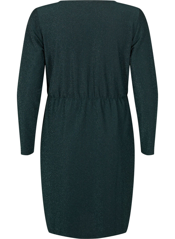 Glitterjurk met wikkel look en lange mouwen, Black Scarab, Packshot image number 1