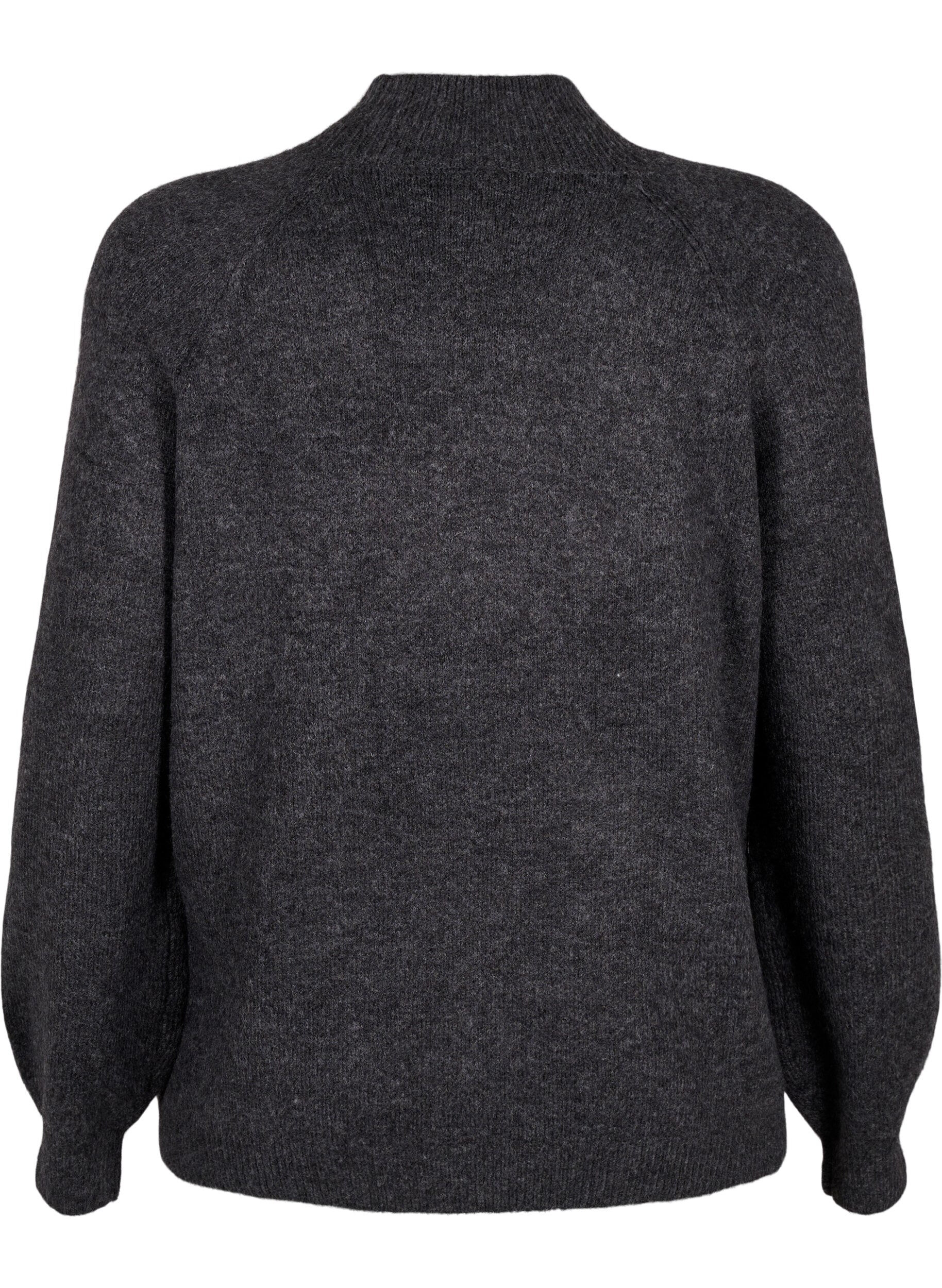 Zizzi Gebreide blouse met strikdetail, Dark Grey White Mel., Packshot image number 1