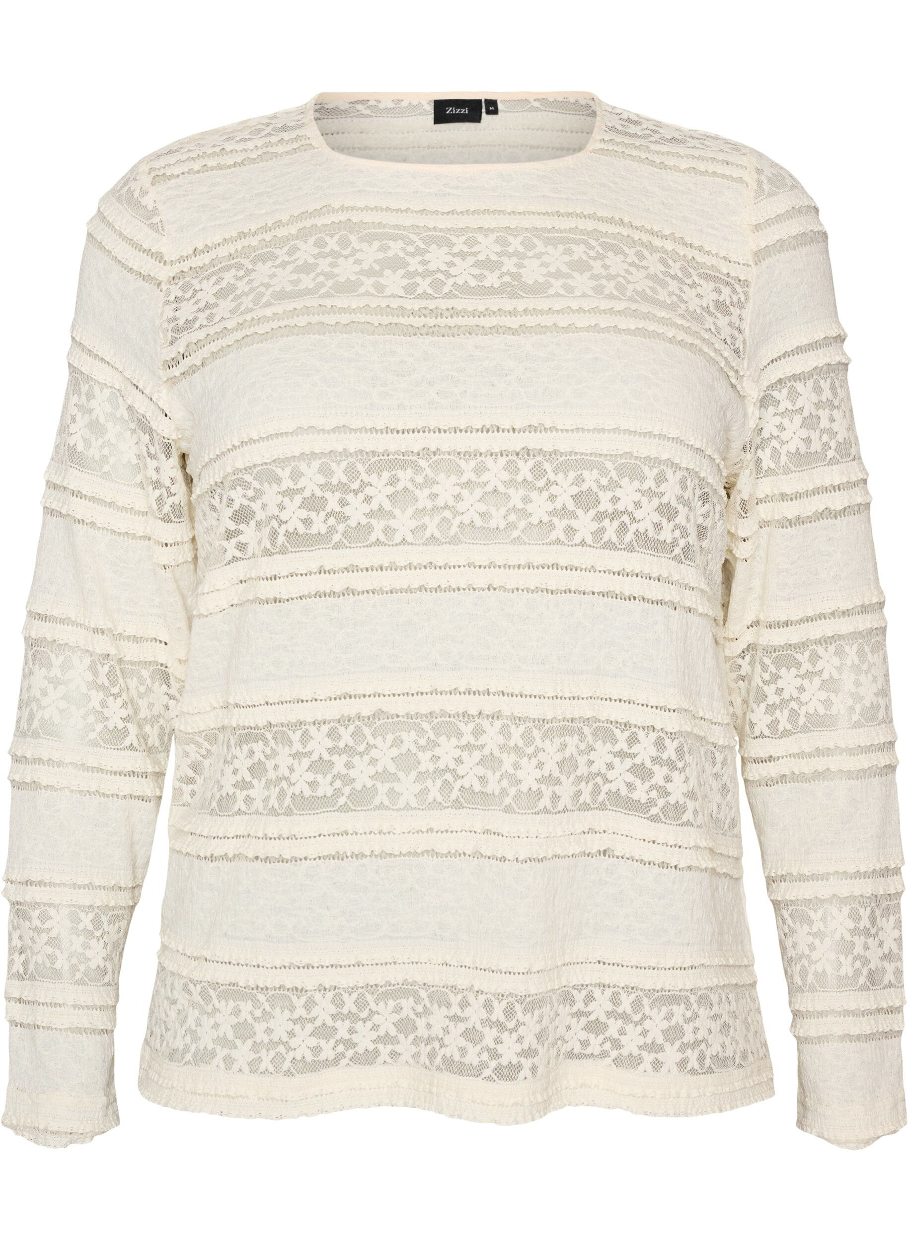 ZizziKanten blouse met lange mouwen, Vanille, Packshot image number 0