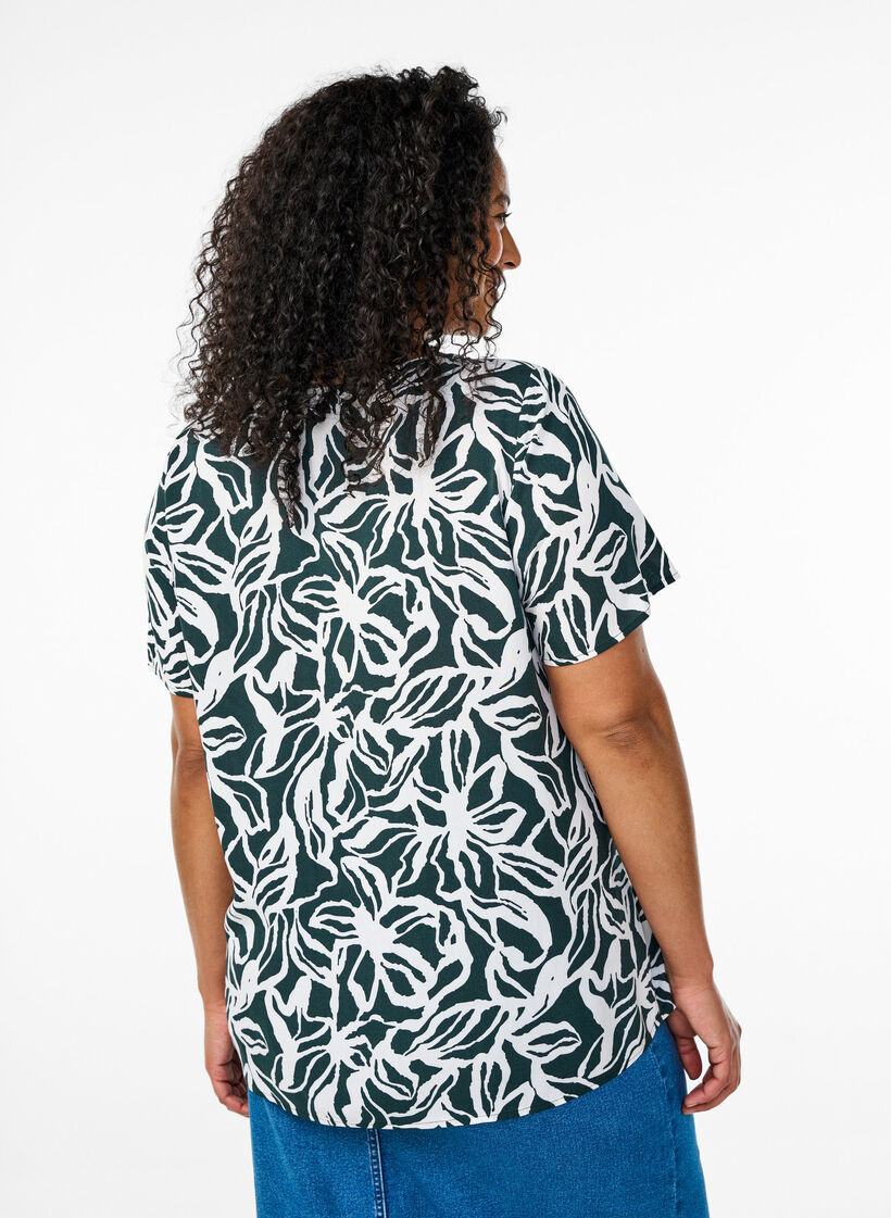 FLASH - Viscose blouse met korte mouwen en print, Groen, Model image number 2