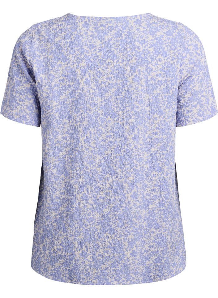 Blouse met korte mouwen en textuur, Blauw, Packshot image number 1