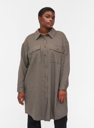 Lange geruite blouse jas met borstzakken , Houndstooth, Model image number 0