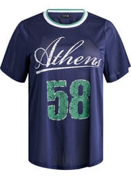 Sporty T-shirt in mesh met print aan de voorkant, Blauw