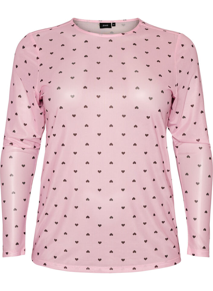 Mesh blouse met print, Roze, Packshot image number 0