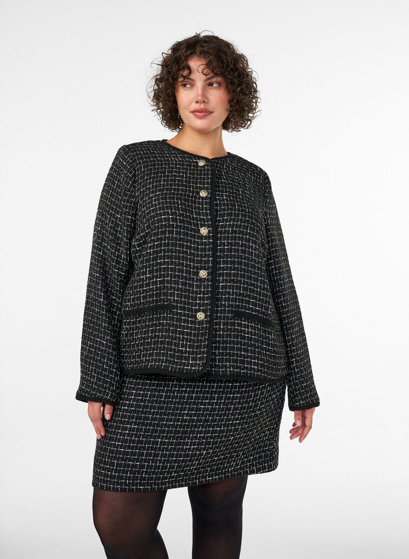 Korte boucl&eacute; rok, Zwart, Model image number 0